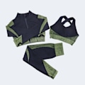 Miniatyrbild 6 av 11: Yoga Set Långärmad Tröja+Sport-BH+Sömlösa Leggings Träningskläder Löparkläder Gymkläder 2pcsBra Black Blue S