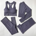Pikkukuva 1 / 11: Joogasetti Saumattomat Urheiluvaatteet Treenaus Urheilu Leggingsit+Toppi+Rintaliivit Kuntosetti Nainen 4pcs Set Gray S