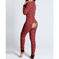 Miniatyrbild 2 av 4: Dam Mode Tryckt Funktionell Öppen Bak Knäppt Romper Casual Långärmad Pyjamas Jumpsuit Plus Size Pink XXXXL