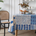 Miniatyrbild 2 av 5: Blå Sömnad Duk Geometriskt Tryck Enkel Bomull Linne Bordsduk Restaurang Köksduk Blue puzzle without lace 140*300