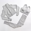 Miniatyrbillede 1 af 11: Yoga Sæt Træning fitness tøj til kvinders træningsdragt 3 Pcs set gray L