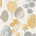 Pikkukuva 2 / 5: Scandi Forest Tree Metallinen Tapetti Metsäinen Lehti Keltainen Harmaa Hile Crown