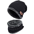 Miniatyrbilde 10 av 11: Bestselgende Vinter Varm Lue Skjerf Hansker Sett Unisex Vinter Varm Strikket Lue Hals Hanske for Menn Kvinner -B5 Navy blue 2 piece