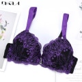 Miniatyrbillede 1 af 4: DKGEA Broderi Push Up BH Sexet Rød Dame Undertøj A B C Cup Purple 75B