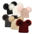 Miniatyrbillede 3 af 9: Vinterstrikket hue til børn og kvinder uldhue par fluffy bold hue vinterhue ensfarvet med pels mor og baby forældre-barn hue #3 beige S code (0-4 years old)