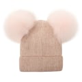 Miniatyrbillede 6 af 9: Vinterstrikket hue til børn og kvinder uldhue par fluffy bold hue vinterhue ensfarvet med pels mor og baby forældre-barn hue #5 wine red S code (0-4 years old)