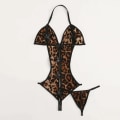 Miniatyrbild 5 av 5: TAM Satin Silk Pyjamas Leopardtryck Pyjamas Underkläder Nattkläder Satin Brown M