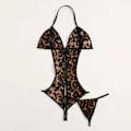 Miniatyrbillede 5 af 5: TAM Satin Silke Pyjamas Leopard Print Pyjamas Undertøj Nattøj Satin Brown L