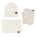 Miniatyrbild 9 av 11: Vintermössa Halsduk Handskar Tredelat Set Fleecefodrad Pekskärm Utomhus Kallt Väderskydd Förtjockad Stickad Khaki three-piece set