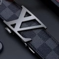 Miniatyrbild 1 av 8: Business Casual Automatiskt Spänne Bälte Exklusivt Äkta Läder Mode Rutmönster All-Match Byxbälte Alloy X gun color black plaid 115cm