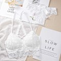 Pikkukuva 1 / 5: Naisten alusvaatesetit pitsipikkuhousut saumattomat selättömät seksikkäät liivit Bralette Push Up -rintaliivit alusvaatteet White S/34