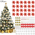 Miniatyrbilde 1 av 5: 120 stk. Juleblomstsett Juletrepynt Anheng Plastblomster Kunstige Blomster Red a set