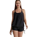 Pikkukuva 4 / 7: Eurooppalainen ja amerikkalainen uimapuku naisten konservatiivinen painettu kaksiosainen puku jaettu bokseri peittää vatsaa hoikentava tankini-uimapuku Black top printed pants L
