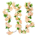 Miniatyrbillede 6 af 11: 2,3 m Blomsterguirlande Kunstig Blomstersnor med Blade Silke Sakura Kirsebærblomst Efeu Ranke til Hjemmehave Bryllupsbue Dekoration B05 rose red string