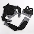 Miniatyrbild 1 av 11: Yoga Set Träningskläder gym fitness för damer träningsdräkt 3 Pcs set black gray M