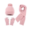 Pikkukuva 4 / 9: Naisten turkispalloneulepipo, huivi ja käsineet, kolmiosainen setti, muodikas lämmin villapukusetti Pink