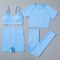 Miniatyrbilde 1 av 11: Yoga Sett Topper Og Leggings Treningsklær Aktive Klær For Kvinner 4PCS Blue set L