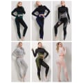 Pikkukuva 4 / 11: Joogasetit Pitkähihainen Paita+Urheiluliivit+Saumattomat Leggingsit Treenaus Juoksu Vaatteet Kuntosalivaatteet 2pcs Black Blue L