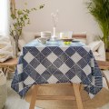 Miniatyrbilde 1 av 8: Japansk Stil Bomull Lin Bordduk Vaskbar Rektangulær Blå Havbølge Hjem Kaffe Spisebord Peis Mikrobølgeovn Dekke Checkered 140x220 cm