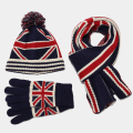 Miniatyrbilde 2 av 4: Flagg Lue Skjerf Hansker Tredelt Sett Vinter Utendørs Varmt Luesett Five-pointed star three-piece set