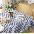 Miniatyrbilde 5 av 5: Tykkere duk i bomulls-linblanding med enkelt blått fisketrykk, japansk stil, vaskbar duk for bryllup og tebord no lace 140 X 200CM