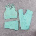 Miniatyrbild 1 av 11: Yoga Set Crop Top BH Shorts Leggings Träningskläder Aktiv Fitness Gym Kläder 3PCS Green Set M