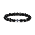 Miniatyrbillede 2 af 11: Herre Naturlige Lavasten Perle Armbånd Hæmatit Kors Rosenkrans Meditation Bøn Jesus Armbånd Kvinder Yoga Smykker Black Pine