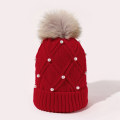 Miniatyrbillede 4 af 9: Uldstrikket hue til kvinder, koreansk stil, efterår og vinter, varm, fluffy pomponhue, fortykket, alsidig, ansigtsformende rejsehue White Average size