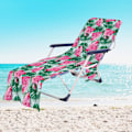 Miniatyrbillede 1 af 11: Tropiske Planter Mikrofiber Strandstol Betræk Håndklæde Med Lomme Udendørs Hurtigtørrende Bærbar Have Pool Loungestol Tæppe 22 73x210cm