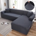 Miniatyrbild 1 av 8: Grått Enfärgat Elastiskt Stretch Sofföverdrag Behöver Beställa 2 Delars Sofföverdrag Om L-stil fundas soffor con chaise longue Fodral för Soffa Dark grey 1-seat 90-140cm