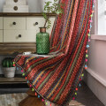 Miniatyrbild 1 av 8: Röda Böhmiska Gardiner Tofs Mörkläggande Fönster Draperier Sovrum Vardagsrum Kök Gardin Jul Bomull Franskt Burspråk Platt Fönster boho5 W150xL160cm 1pc