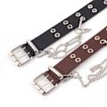 Miniatyrbillede 4 af 4: Fashion Kvinder Punk Retro Bælte Dame Læder Jeans Dekorativt Taljebånd Brown