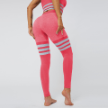 Miniatyrbild 7 av 11: Europeiska och amerikanska sexiga persiko-höft hög midja yogabyxor dam stickade sömlösa och ventilerande randiga yoga fitness leggings 6088 pants-light green M