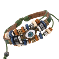 Miniatyrbillede 7 af 11: Populær ornament ny perlebesat øjne kvæglæder armbånd udtræks justerbar par læderarmbånd Light brown snap button