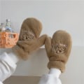 Miniatyrbillede 6 af 11: Bjørn Broderi Bløde Plys Handsker Kvinder Vinter Varme Tykke Fingerløse Vanter Piger Studenter Udendørs Varmer Gaver Håndbeskyttere DD One Size