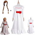 Pikkukuva 5 / 5: Annabelle-elokuvan cosplay-asu naisille, lapsille ja aikuisille, Halloween-asut ja peruukki, kauhu, pelottava, hieno valkoinen mekko A only wig One Size