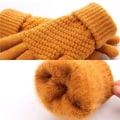 Miniatyrbilde 5 av 11: Damelag med dobbelt lag kaninhårhansker vinter Koreansk versjon ensfarget alle fingre vinter damehansker jentevotter khaki One Size