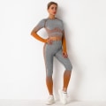 Miniatyrbillede 5 af 8: Europæisk og amerikansk sømløs yogadragt til kvinder, strikket hofteløftende høj elasticitet træningsbukser, trænings yogatøj 6092 long-sleeve suit-White S