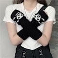 Miniatyrbilde 4 av 11: Goth Lange Fingerløse Armhansker Armvarmere Jenter Svarte Hodeskallehansker Kvinner Strikkede Varme Hansker Punk EMO Motevotter Black 1 One Size