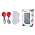 Pikkukuva 1 / 11: Vauvan haarukka ja lusikka integroidulla silikageelikiinnikkeellä taaperon ruokailuun tarkoitettu lautanen lasten astiasto Curved spork-color box package-Red
