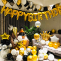 Pikkukuva 1 / 3: Hyvää syntymäpäivää tyttö poika alumiinifolioilmapallosetti kohtaus taustaseinä asettelu mies aikuisten juhlakoriste tarvikkeet Deluxe edition golden birthday suit