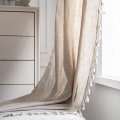 Miniatyrbilde 3 av 8: Boho ensfarget vindusgardin i bomullslin med dusker, blendingskappe for luksuriøs stuegardin 2 W150 cm X H280 cm