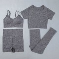 Miniatyrbilde 1 av 11: Yoga Sett Topper Og Leggings Treningsklær Aktive Klær For Kvinner 4PCS Grey set L