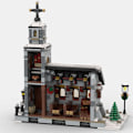 Miniatyrbillede 2 af 11: MOC Den Middelalderlige Arkitektur Og Lastbil Vinterlandsby - Markedsboder Byggeklodser Sæt Julebil Kirke Klodser Legetøj Gave 603PCS