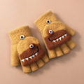 Miniatyrbillede 1 af 10: Småbørn Vinter Strikkede Fingerløse Tegneserie Handsker Tykke Varme Udendørs Skrive Konvertible Flip Top Halv Finger Vanter 6-10 År Yellow Dino