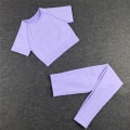 Pikkukuva 1 / 11: Jooga Rintaliivit Crop top Urheiluliivit Treenausasu Saumaton Polyesteri Kuntosalisetti 2pcsPurple M