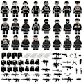 Pikkukuva 6 / 7: MOC Sotilaspoliisi Rakennuspalikkasarja Musta SWAT Pieni Hiukkaskokoonpano Nukkekokoelma Lelukassi 24pcs2 Doll toy height about 5cm