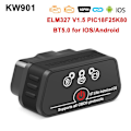 Miniatyrbild 1 av 7: KONNWEI KW901 ELM327 V1.5 PIC18f25k80 Bluetooth 5.0 OBD2 Scanner ELM 327 V1 5 Auto OBD 2 Bil Diagnostikverktyg PK Vgate iCar2 KW901 BT5.0 Black V1.5 PIC18f25k80