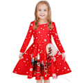 Miniatyrbild 1 av 5: Barnklänning Julkläder Flickor Tryck Prinsessklänning Red 100cm