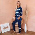 Miniatyrbillede 2 af 4: Dame 2-delt stribet farve pyjamassæt Løse afslappede Loungewear Træningsdragter Joggingbukser Sæt Gray L